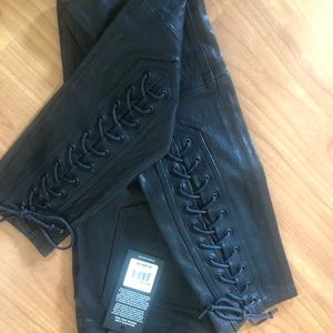 Hudson Lace-Up Super Skinny Lambskin Leather Pant